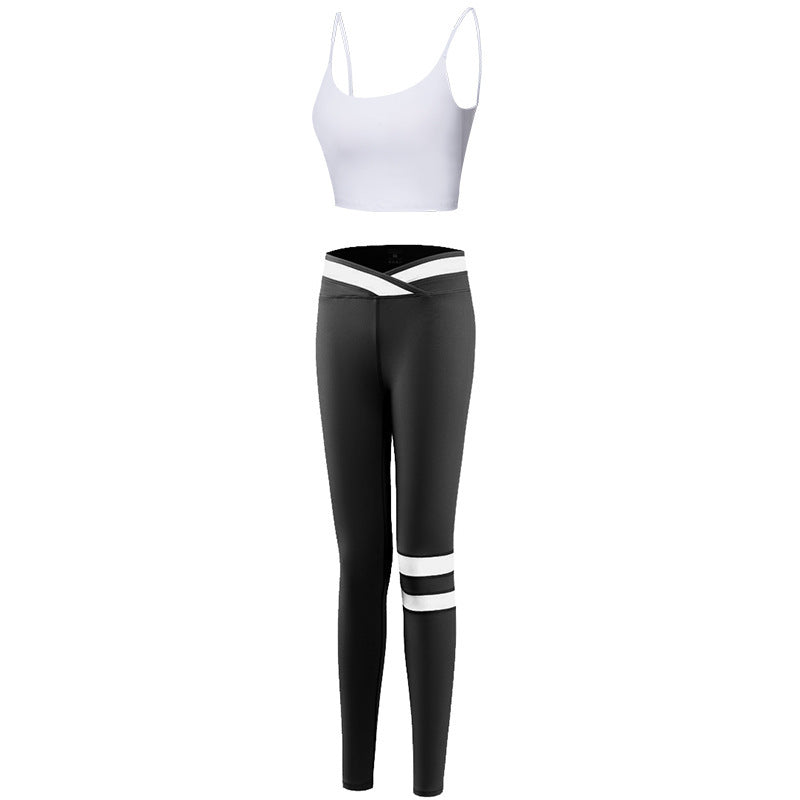 Cross Beauty Back Sports Bra Shockproof Stripe Pants