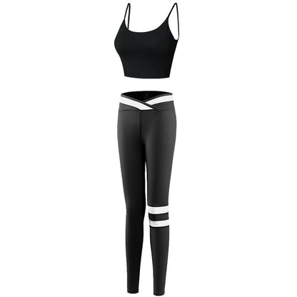 Cross Beauty Back Sports Bra Shockproof Stripe Pants