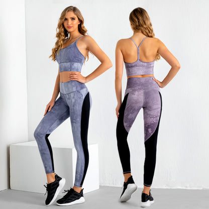 Tie-dye Printing Stitching Two-piece Gym Suit