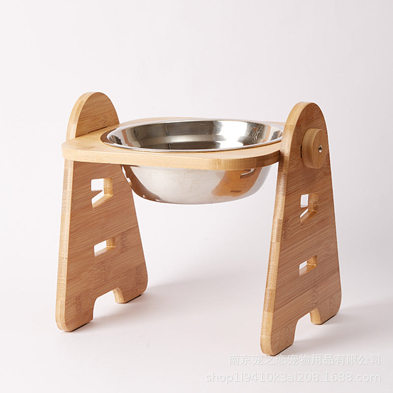 Stainless Steel Double Pet Dog Bowl Bamboo Stand